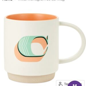 Hallmark, Letter "C" Monogram 16.oz  Mug with Orange and Green Accents, NWT